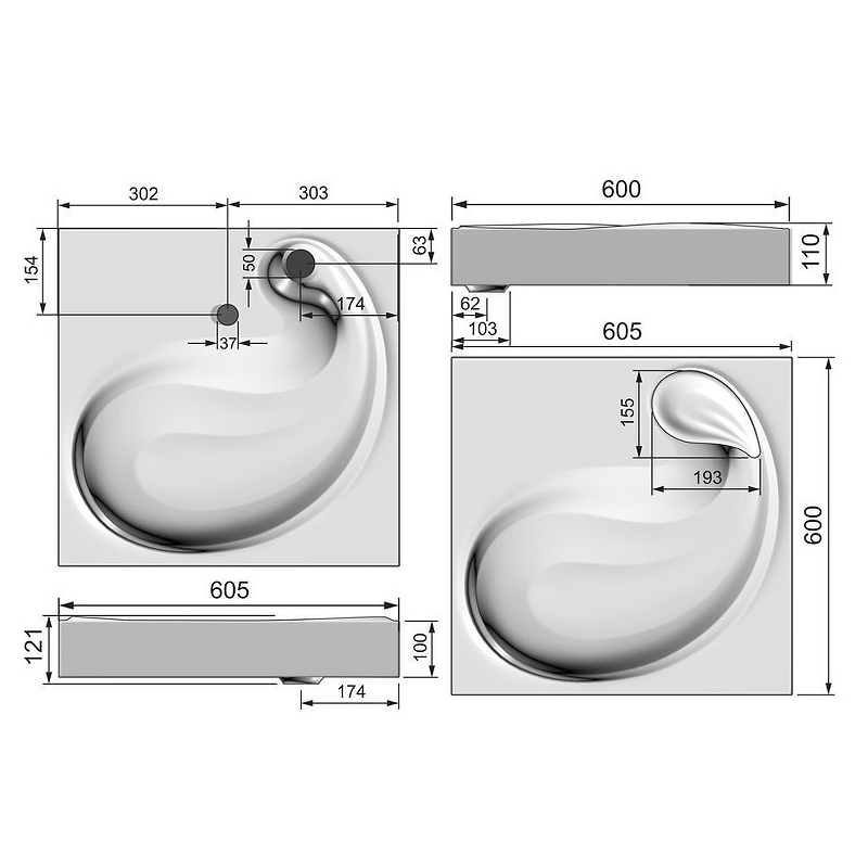 Раковина Andrea Buta 60 4650002681019 на стиральную машину Белая от магазина ЛесКонПром.ру