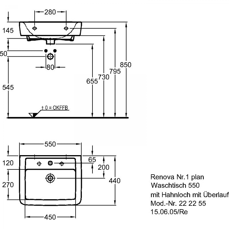 Раковина Geberit Renova Nr.1 Plan 55 222255000 Белая от магазина ЛесКонПром.ру