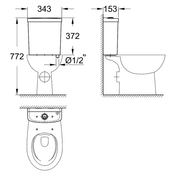 Унитаз-компакт GROHE Bau Ceramic безободковый от магазина ЛесКонПром.ру