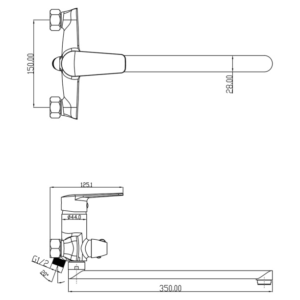 Смеситель для ванны SWEDBE Mars длинный излив хром от магазина ЛесКонПром.ру