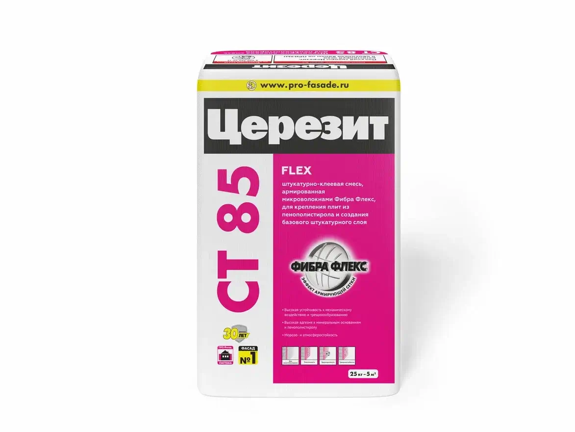 Штукатурно-клеевая смесь для ППС Церезит CT 85 25 кг от магазина ЛесКонПром.ру