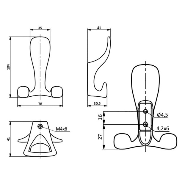 Крючок мебельный GT TOLEDO A алюминий от магазина ЛесКонПром.ру