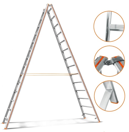 Двухсторонняя стремянка алюминиевая Эйфель 14 ступеней (арт. Комфорт-Профи 214) от магазина ЛесКонПром.ру