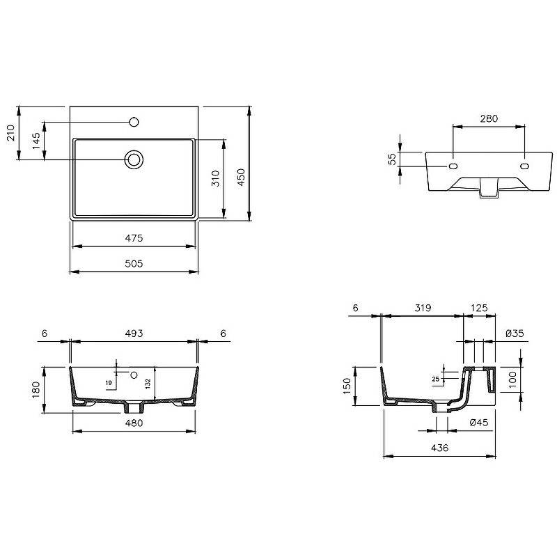 Раковина Berges Ego 50 182002 Белая глянцевая от магазина ЛесКонПром.ру