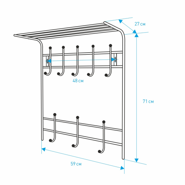 Вешалка настенная Ника ВПТ8 59х27х71 см с полкой белая от магазина ЛесКонПром.ру