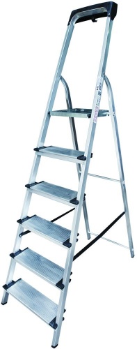 Стремянка алюминиевая с широкой ступенью и органайзером Новая Высота 6 ступеней (арт. 1118106) от магазина ЛесКонПром.ру