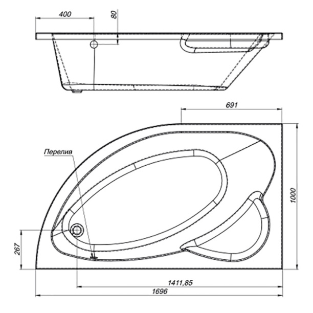 Акриловая ванна Мирсант Фанагория 170х100 см правая от магазина ЛесКонПром.ру