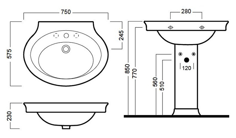 Раковина Hatria Dolcevita 75 Y0EW01 Белая от магазина ЛесКонПром.ру