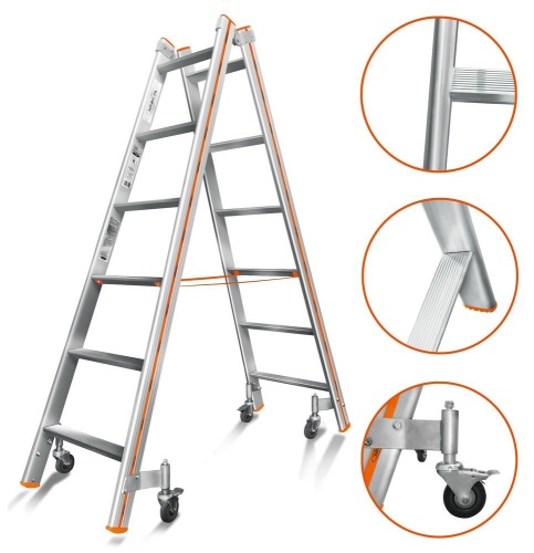 Двухсторонняя стремянка алюминиевая Эйфель 6 ступеней (арт. Комфорт - Профи 206 Роллер) от магазина ЛесКонПром.ру