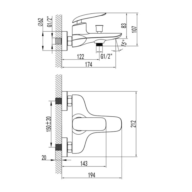 Смеситель для ванны CULTO Loft хром от магазина ЛесКонПром.ру