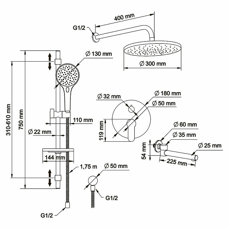 Душевая система Swedbe Platta 5542 Хром от магазина ЛесКонПром.ру