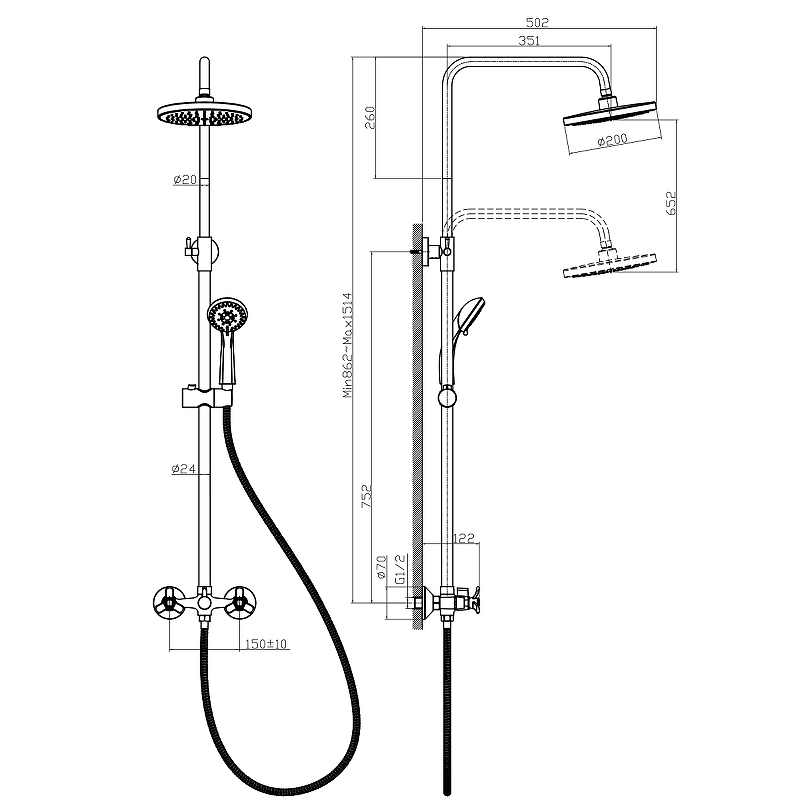 Душевая система Rossinka Q02-45 Хром от магазина ЛесКонПром.ру