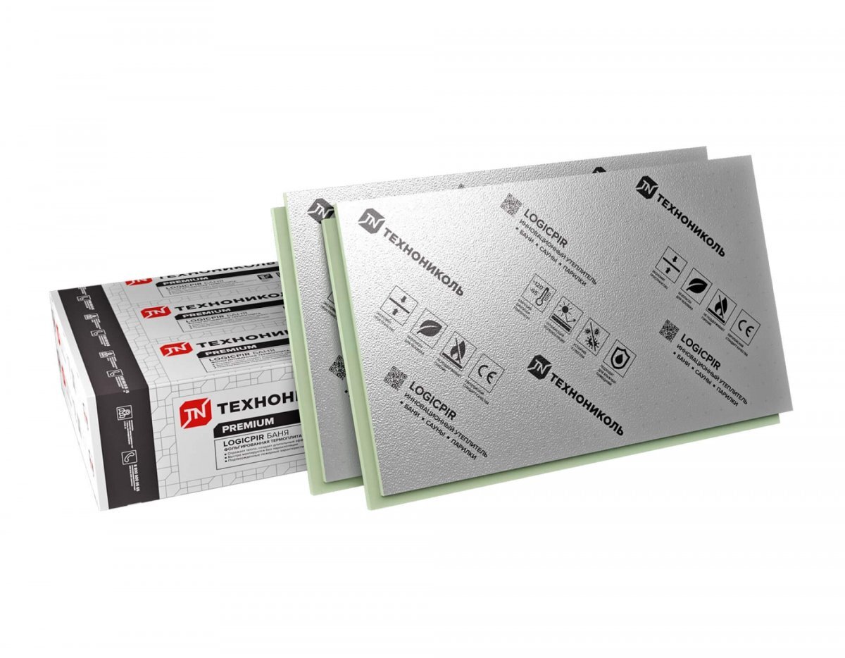 Плита теплоизоляционная LOGICPIR Баня ТЕХНОНИКОЛЬ Ф/Ф Г1 L-1190х590х30 мм, L-кромка от магазина ЛесКонПром.ру