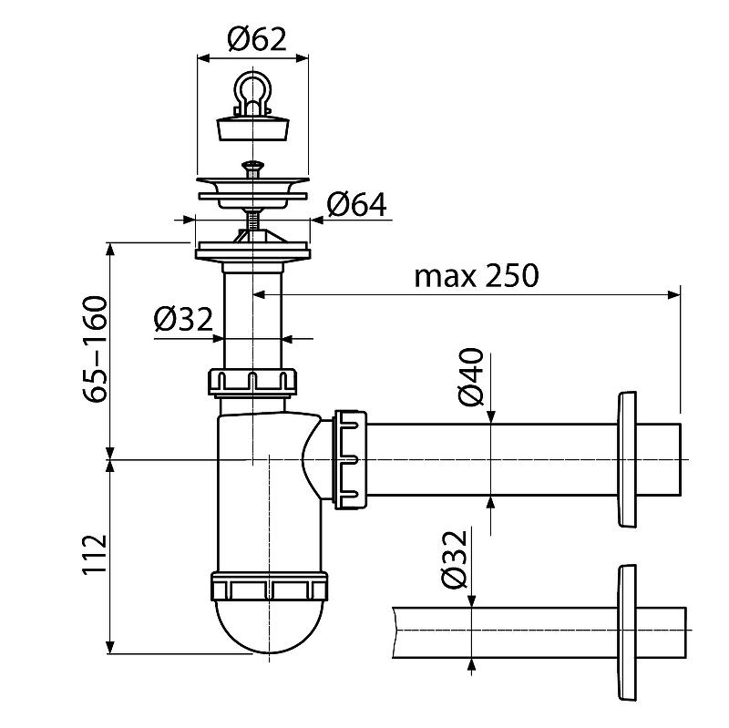 Сифон для раковины Koller Pool R40LC Белый от магазина ЛесКонПром.ру