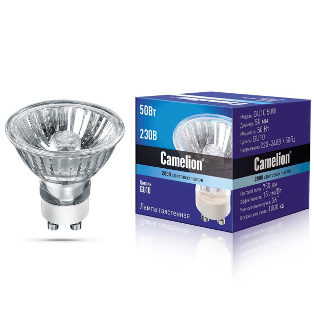 Галогенная лампа Camelion 50 Вт GU10 теплый от магазина ЛесКонПром.ру