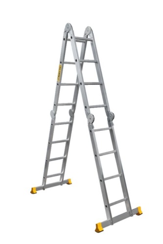 Алюминиевая профессиональная  четырехсекционная шарнирная лестница трансформер c платформой T433SP АЛЮМЕТ от магазина ЛесКонПром.ру