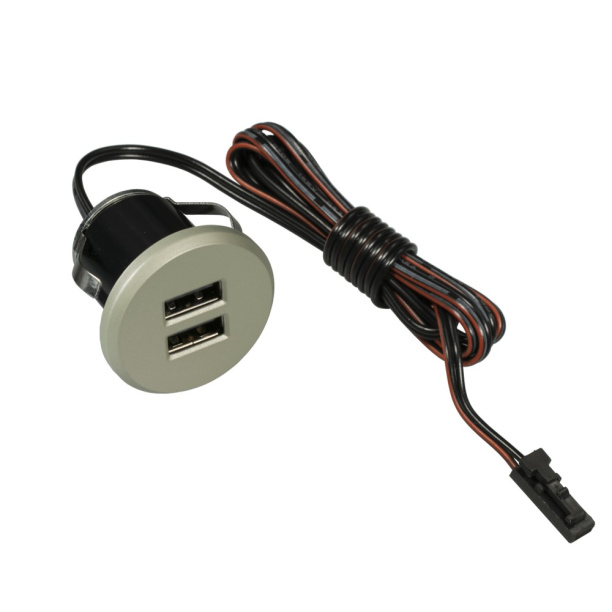 Зарядное устройство GLS 2 USB врезное серебро круглое от магазина ЛесКонПром.ру