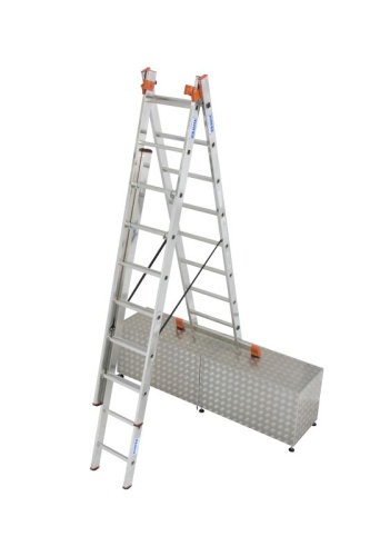 Лестница алюминиевая трехсекционая с допфункцией KRAUSE TRIBILO 3х8 от магазина ЛесКонПром.ру