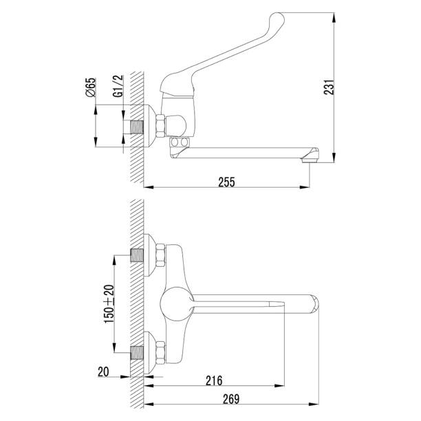Смеситель LEMARK Project локтевой настенный от магазина ЛесКонПром.ру