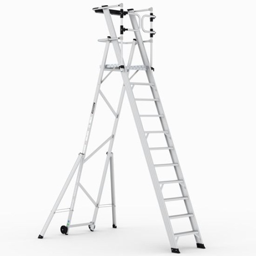 Складская профессиональная алюминиевая стремянка 11 ступеней с опорами CAGSAN арт.КPN10 от магазина ЛесКонПром.ру