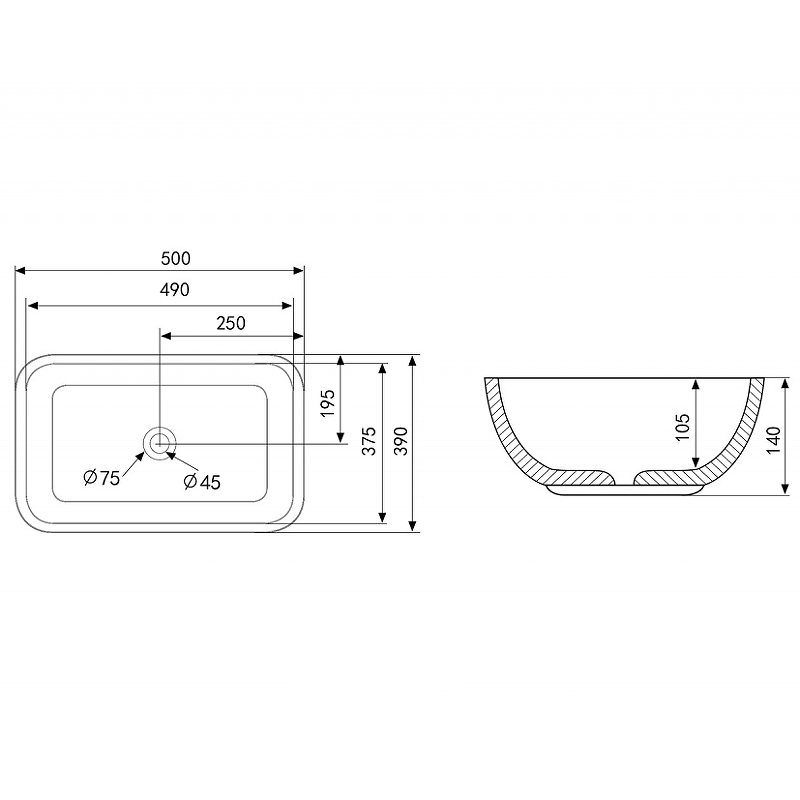 Раковина-чаша Abber Rechteck 50 AC2202MBE Светло-бежевая матовая от магазина ЛесКонПром.ру