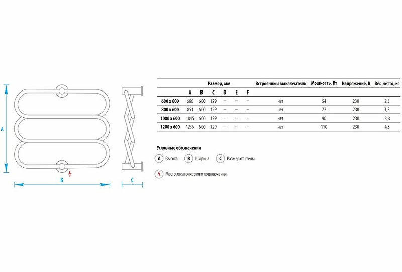 Электрический полотенцесушитель Energy Aura 1000x600 EETR0AURA1006000000 Хром от магазина ЛесКонПром.ру