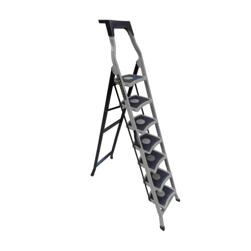 Стремянка стальная с 7 широкими ступенями SAMA серого цвета (арт.S-7С) от магазина ЛесКонПром.ру