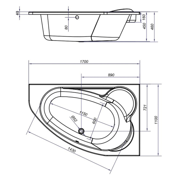 Акриловая ванна Cersanit Kaliope 170х110 см правая от магазина ЛесКонПром.ру