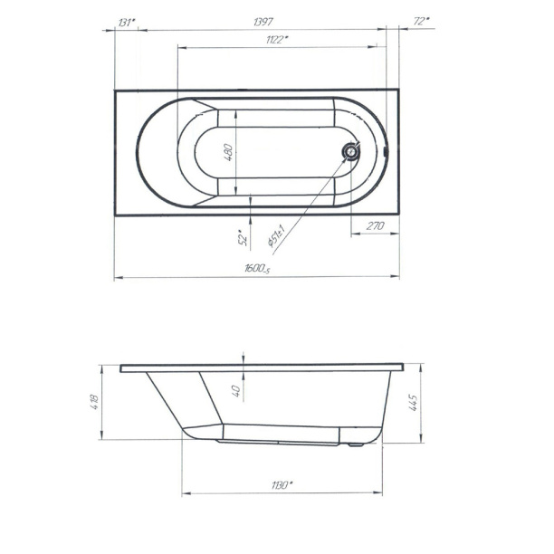 Акриловая ванна 100Acryl Atlas 160х70х45 см от магазина ЛесКонПром.ру