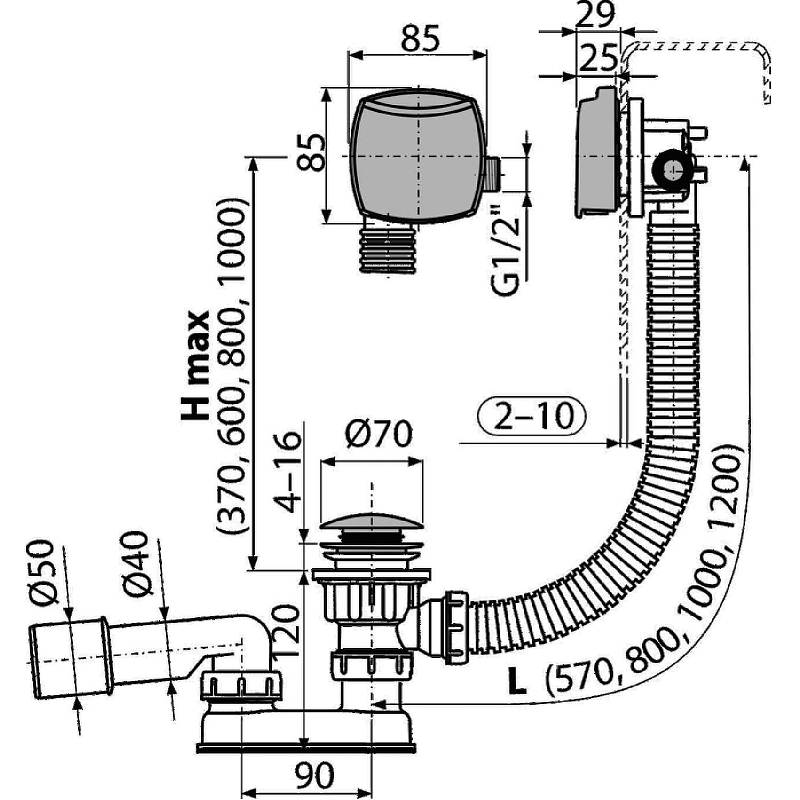 Слив-перелив Alcaplast A508CKM Click-Clack Хром от магазина ЛесКонПром.ру