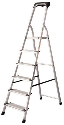 Стремянка алюминиевая с широкой ступенью и органайзером Новая Высота 6 ступеней (арт. 2118106) от магазина ЛесКонПром.ру