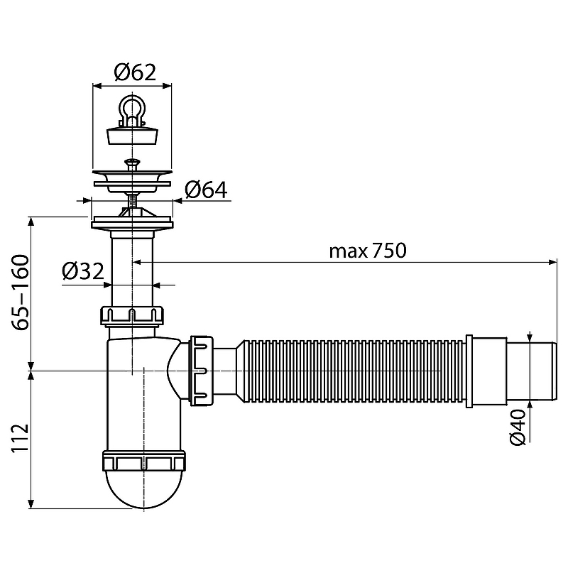 Сифон для раковины Koller Pool R40CF Белый от магазина ЛесКонПром.ру