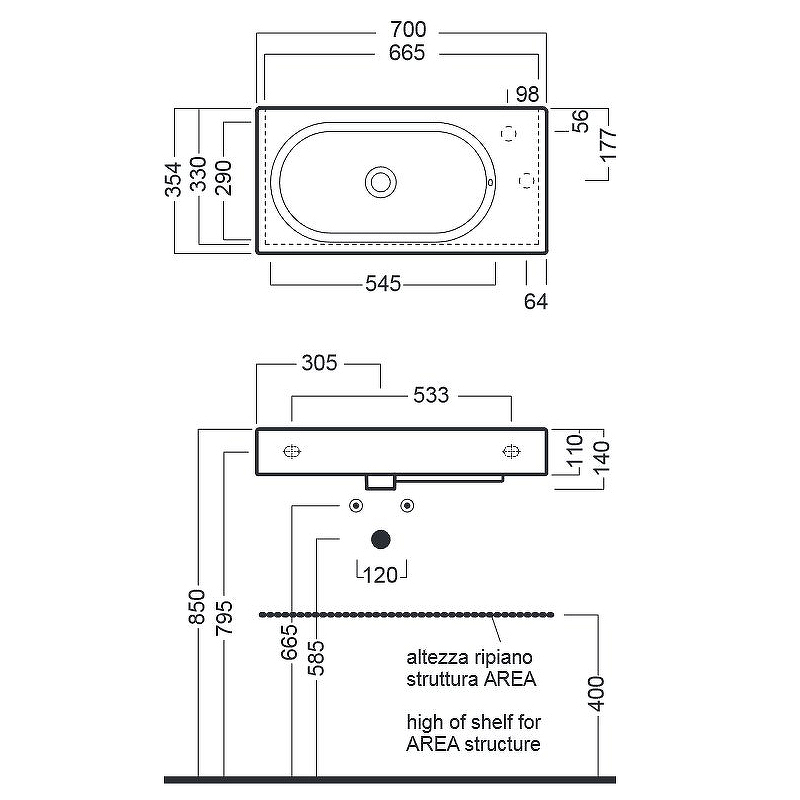 Раковина Hatria Area 70 L Y0W901 Белая от магазина ЛесКонПром.ру