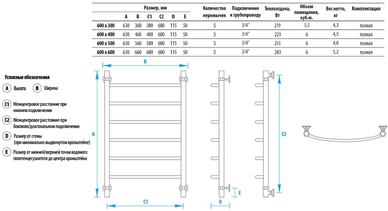 Водяной полотенцесушитель Energy Classic 600x300 EWTRCLASS0603000000 Хром от магазина ЛесКонПром.ру