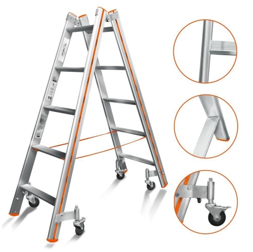 Двухсторонняя стремянка алюминиевая Эйфель 5 ступеней (арт. Комфорт - Профи 205 Роллер) от магазина ЛесКонПром.ру