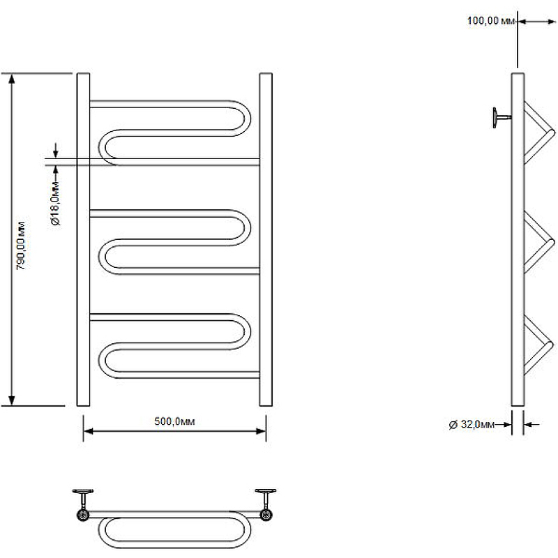 Водяной полотенцесушитель Aquanet Paolo 80x50 266733 Хром от магазина ЛесКонПром.ру