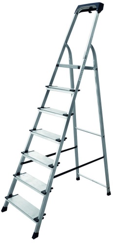 Стремянка алюминиевая с широкой ступенью и органайзером Новая Высота 7 ступеней (арт. 2118107) от магазина ЛесКонПром.ру