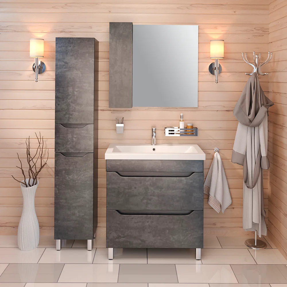 Зеркало Emmy Стоун 80 L, серый бетон от магазина ЛесКонПром.ру