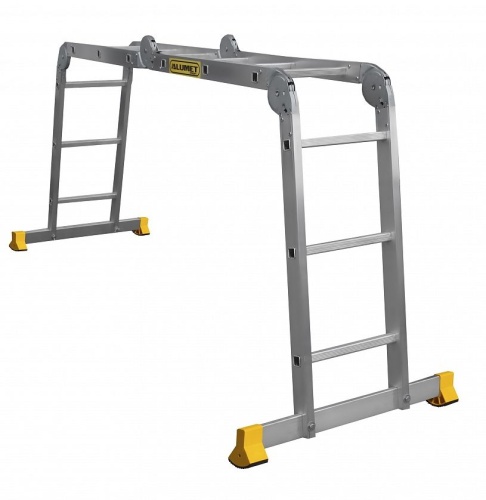 Алюминиевая профессиональная  четырехсекционная шарнирная лестница трансформер T433 АЛЮМЕТ от магазина ЛесКонПром.ру