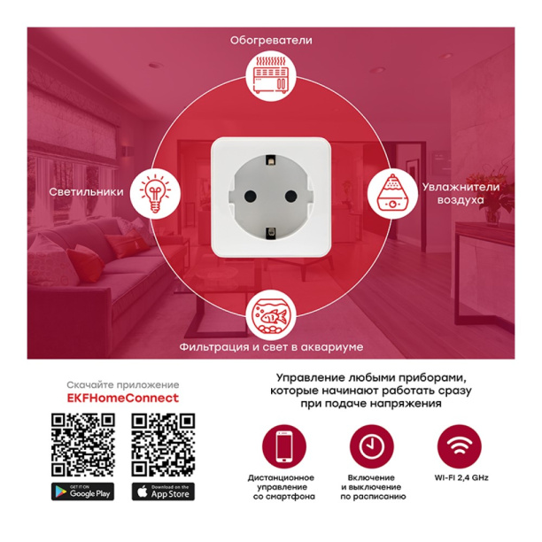 Умная розетка EKF Connect Wi-Fi белая от магазина ЛесКонПром.ру
