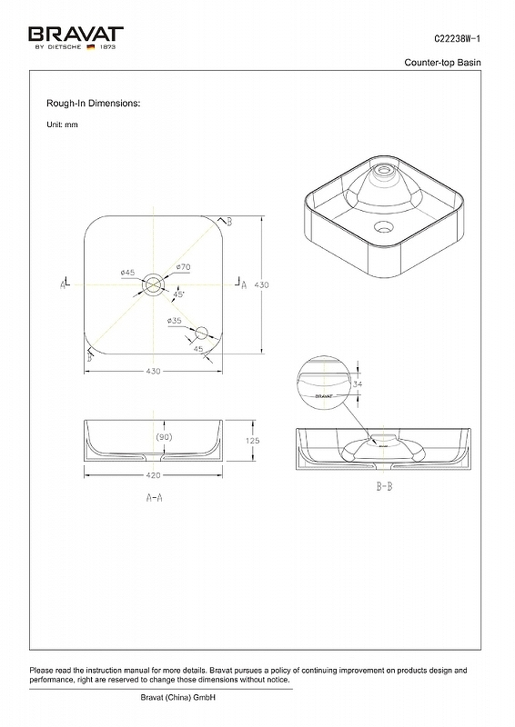 Раковина-чаша Bravat Source 43 C22238W-1-ENG Белая от магазина ЛесКонПром.ру