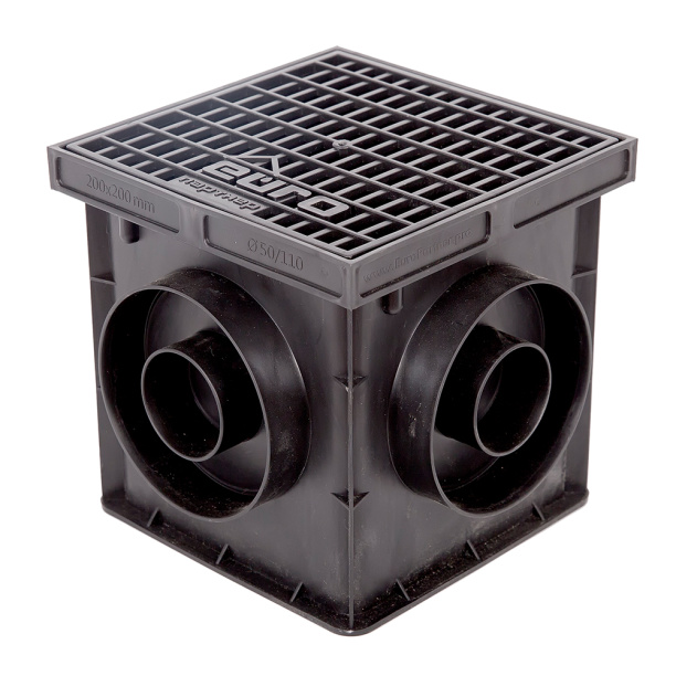 Водоприемник с решеткой 200х200 мм черный от магазина ЛесКонПром.ру