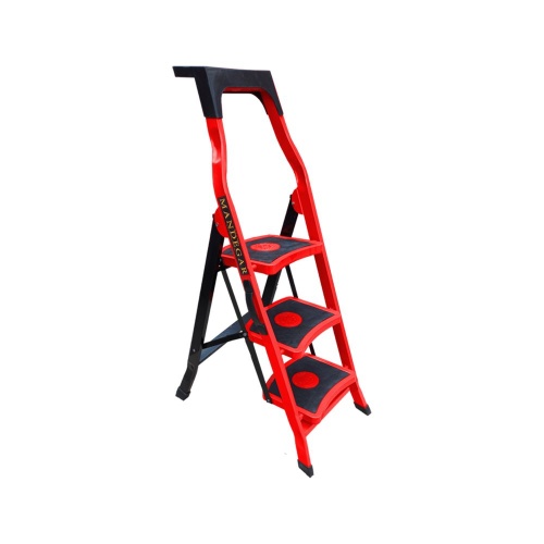 Стремянка стальная с 3 широкими ступенями SAMA красного цвета (арт.S-3К) от магазина ЛесКонПром.ру