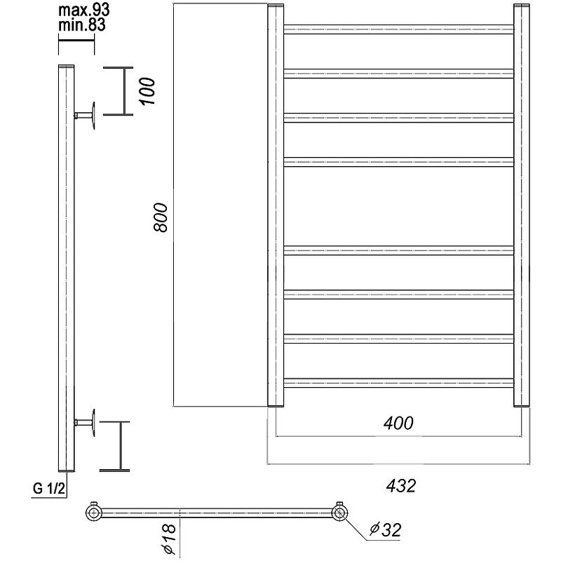 Водяной полотенцесушитель Domoterm Медея П8 400x800 Хром от магазина ЛесКонПром.ру