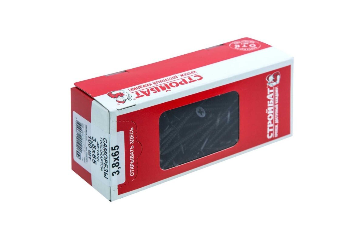 Саморез остроконечный фосфатированный гипсокартон-дерево СТРОЙБАТ 3,8х65 100 шт от магазина ЛесКонПром.ру