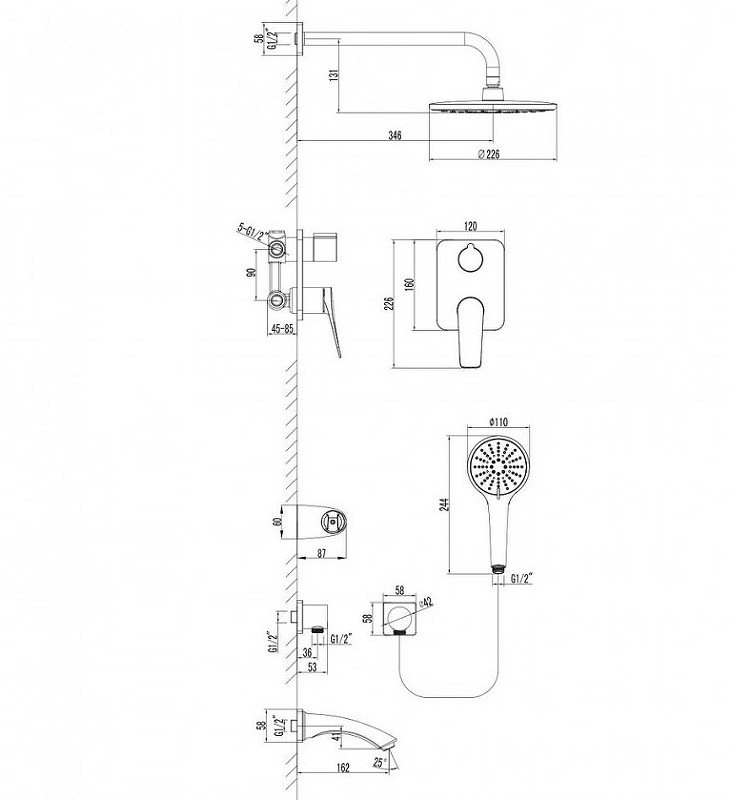 Душевая система Lemark Bronx LM3722BL Черная от магазина ЛесКонПром.ру