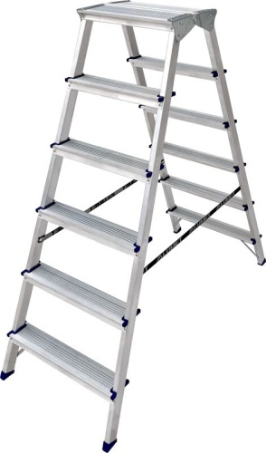 Стремянка алюминиевая двухсторонняя c широкой верхней ступенью Алюмет 6 ступеней арт. ADK 6206 от магазина ЛесКонПром.ру