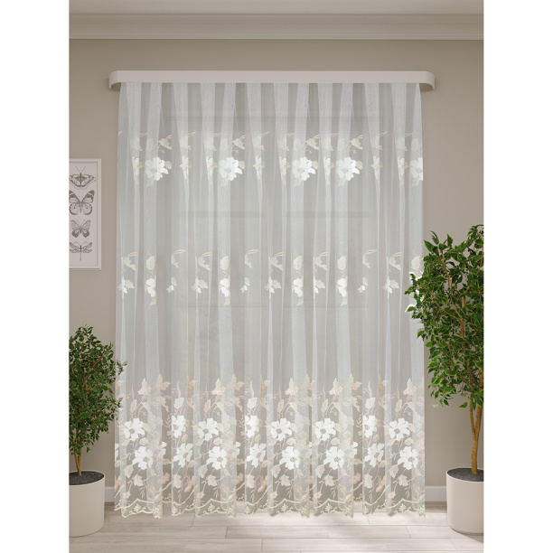 Штора-тюль Цветок 300х270 см белая от магазина ЛесКонПром.ру