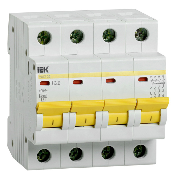 Выключатель автоматический IEK 4п 20 А C от магазина ЛесКонПром.ру