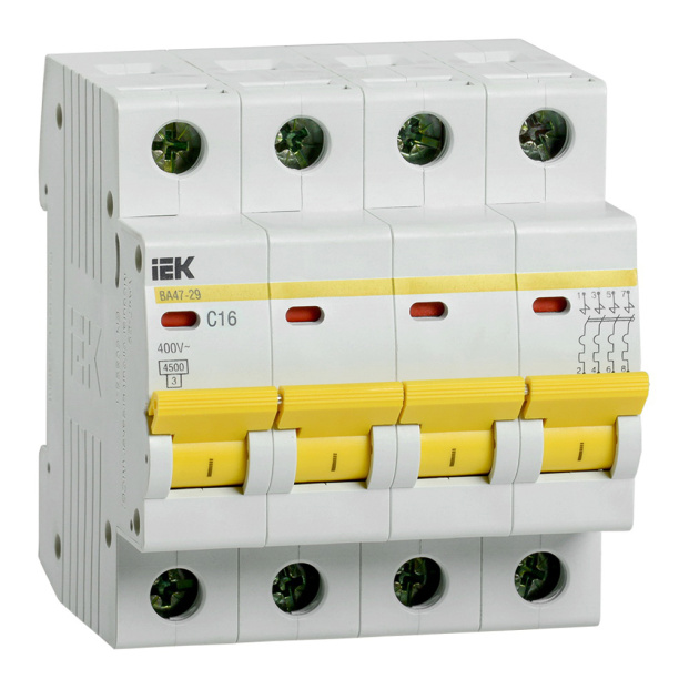 Выключатель автоматический IEK 4п 16 А C от магазина ЛесКонПром.ру